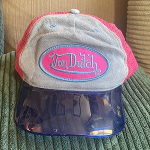 Von Dutch Gray and Pink Cap with Blue Logo lucite brim